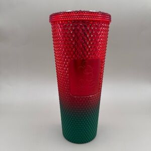 2021 Disneyland Starbucks Christmas Tumbler Red and Green Ombré No Straw 24 oz
